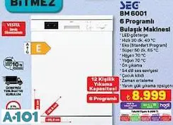 SEG BM 6001 6 PROGRAMLI BULAŞIK MAKİNESİ